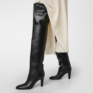 Big Size 46 Women Winter Western Over-the-Knee High Boots <b>Round</b> <b>Toe</b> Knight Booties Chunky <b>Heels</b> Back V-shaped Wide Fit Shoes - Product Image 3