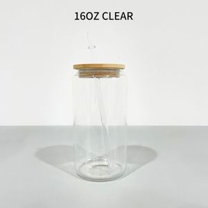 Verres à boire élégants personnalisés avec logo, lot de 50, 16 oz, verre à bière transparent avec couvercle en bambou pour sublimation et films UV DTF - Product Image 4