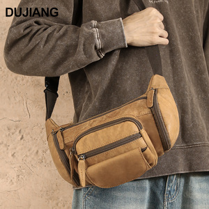 กระเป๋าคาดหน้าอกหนังแท้ดูเจียง ซูเอดสำหรับผู้ชาย กระเป๋าสะพายข้างอเนกประสงค์สำหรับการเดินทางพักผ่อน สีน้ำตาล - Product Image 2