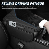 Coussin de protection universel pour accoudoir de voiture en microfibre et cuir PU avec 2 poches de rangement