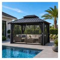 Pergola en aluminium haute résistance avec toit rigide ventilé, système de drainage, résistante aux intempéries, pour terrasse de villa