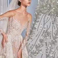 Trắng Bridal Ren Vải Thêu Đính Cườm Sequins Tulle Ren Dệt May Cho Hàng May Mặc