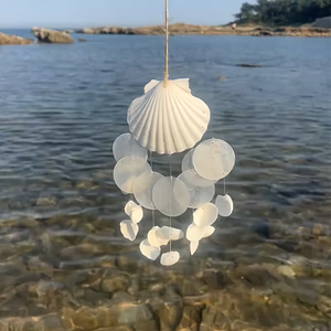Carillons à vent artisanaux en coquillages Capiz - Ornement de carillon à vent en coquillages blancs, décoration de plage côtière <span class=keywords><strong>pour</strong></span> jardin, à suspendre en intérieur/extérieur - Product Image 3
