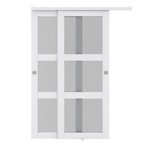 <span class=keywords><strong>Portes</strong></span> <span class=keywords><strong>de</strong></span> <span class=keywords><strong>placard</strong></span> <span class=keywords><strong>coulissantes</strong></span> à double passage en verre trempé dépoli 3 vitres 60x80 pouces avec <span class=keywords><strong>kit</strong></span> <span class=keywords><strong>de</strong></span> quincaillerie d'installation - Product Image 3