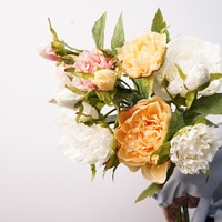 Fleurs artificielles Qihao, pivoine à toucher naturel et hydratant, 3 têtes, décoration Saint-Valentin, fleurs douces de Guangzhou