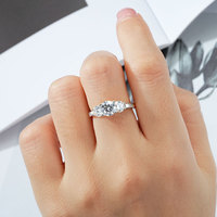 D Couleur 6.5mm 5mm Mossanite Diamant 925 Pur Argent Sterling Trois Pierre Bague Réel Moissanite Bagues De Fiançailles Bandes pour Femmes