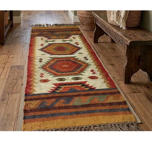 Tapis de couloir en laine et jute fait main, style bohème tribal, rustique, pour entrée, couloir, décoration intérieure - Product Image 1