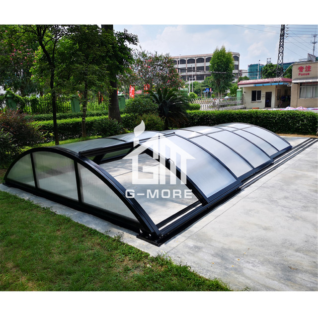 Retractable Aluminum Swimming Pool Enclosure, Outdoor Polycarbonate Pool Cover for Year-Round Protection
