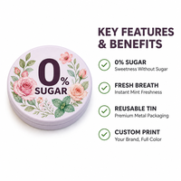 Boîte de rangement en fer blanc pour bonbons à la menthe aromatisés aux fruits de qualité alimentaire, pastilles pour la gorge à la menthe poivrée, 33g, avec couvercle couronne, sucre, chocolat