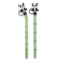 Pajita Ecológica de Vidrio de Borosilicato Alto con Diseño de Bambú Simulado y Tapa Antipolvo de Silicona con Forma de Panda, 200mm, Color Personalizado