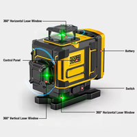 Niveau laser vert 4D GUANDE 16 lignes - 360° °   Autonivelant sans fil au lithium-ion pour usage industriel et extérieur