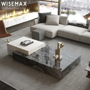 WISEMAX家具设计师客厅家具沙发中心桌矩形天然大理石茶几套装奢华现代