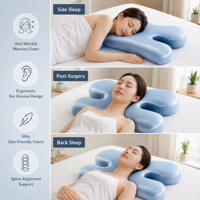 Almohada de Espuma Viscoelástica Antiarrugas con Suspensión Facial, Cero Presión, Hueco para Orejas, Soporte Cervical para Dormir de Lado o Boca Arriba