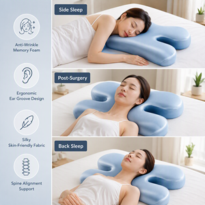 Almohada <span class=keywords><strong>de</strong></span> Espuma Viscoelástica Antiarrugas con Suspensión Facial, Cero Presión, Hueco para Orejas, Soporte Cervical para Dormir <span class=keywords><strong>de</strong></span> Lado o Boca Arriba - Product Image 6