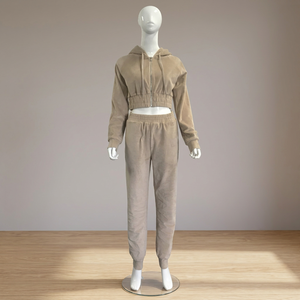 Ensemble de survêtement à capuche pour femme, fermeture éclair intégrale, couleur unie, décontracté, automne, coton, pantalon de jogging respirant, coupe régulière - Product Image 2
