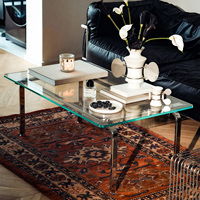 Table basse minimaliste en verre trempé avec pieds en acier inoxydable, table d'appoint moderne pour salon