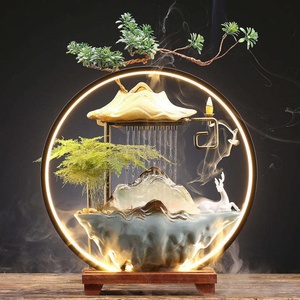 Quemador de Incienso de Cerámica Estilo Chino, Mini Fuente de Agua de Mesa con Luz, Decoración Feng Shui para Hogar y Oficina - Product Image 3