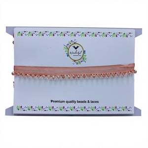 Chaîne de dentelle perlée en cristal de verre or rose, modèle KT, taille personnalisée, avec franges et pompons, colorée, pour la vente en gros - Product Image 1
