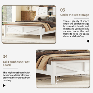 Cama de Plataforma Estilo Rústico con Cabecera con Almacenamiento y Estación de Carga, Juego de Dormitorio de 3 Piezas - Product Image 5