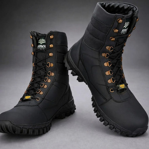 Bottes en cuir véritable noires à haute tige pour hommes, mode décontractée, à lacets, pour la marche en plein air, semelle antidérapante durable, confortables - Product Image 3