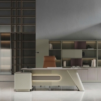 Bureau de direction en forme de L Yiloya avec pieds en métal modernes, grand bureau de PDG avec armoire latérale