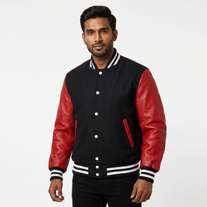 New Real Black Wool <b>Red</b> Leather Sleeve Letterman College Baseball Varsity <b>Jacket</b> Leather Sleeves Varsity <b>Jackets</b> - Product Image 1