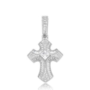 <b>Cross</b> Pendant Necklace Men's Zinc Alloy Cubic Zirconia Pave Setting Geometric Design Hip Hop Style Jewelry - Product Image 5