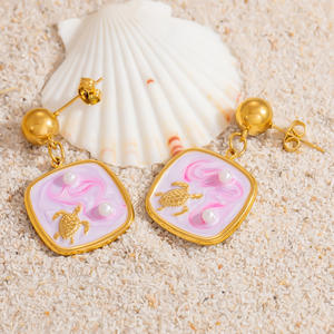 Pendientes Colgantes de Aleación de Zinc con Baño de Oro de 18K, Diseño Degradado Temática Oceánica, Postes de Acero Inoxidable, Joyería de Moda - Product Image 2