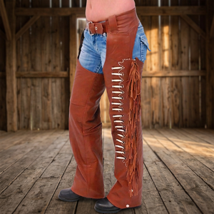 BAND of BROTHERS Chaps Western en Cuir Véritable Taille Moyenne avec Franges et Clous Fermeture à Boucle Coupe Décontractée pour l'Équitation - Product Image 2