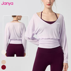 Chemise de sport à manches longues de haute qualité <span class=keywords><strong>et</strong></span> légère Janya en gros, <span class=keywords><strong>haut</strong></span> de sport de fitness, <span class=keywords><strong>haut</strong></span> de yoga à col en V profond pour femmes - Product Image 1