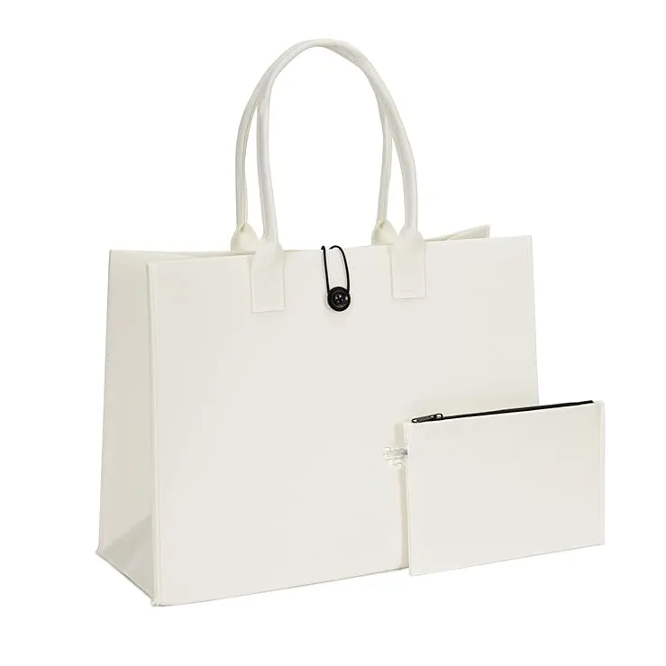 Premium Shopping Beach Wedding Gifts Party Ladies Cosido con botón Cremallera Tote Dimensiones blancas de bolsas de fieltro de lana