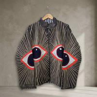 Blouson Bomber Femme Brodé Main Motif Géométrique Œil Col Montant Manches Longues Style Automne Vente en Gros Vestes Suzani