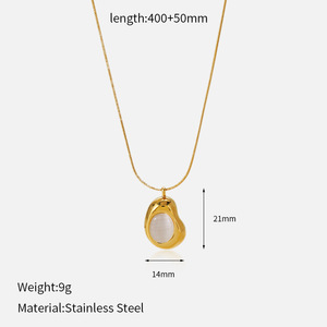 Collana con Ciondolo in Pietra Occhio di Gatto dal Design Geometrico, Catena in Acciaio Inossidabile Delicata sulla Pelle <span class=keywords><strong>per</strong></span> Donna, Gioiello Quotidiano - Product Image 4