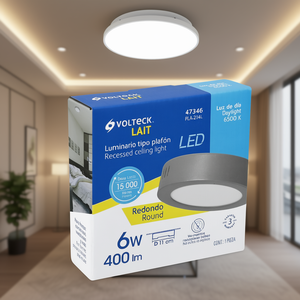 Plafonnier LED encastré rond moderne 6W 400lm 6500K Lumière du jour Gris Métal avec couvercle en acrylique Télécommande IP65 Volteck PLA-21 - Product Image 2