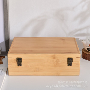 Bamboo Tea <b>Storage</b> <b>Box</b> Rectangle 10cm High <b>Lockable</b> Gift Packaging Craft Wooden <b>Box</b> - Product Image 4