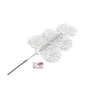 Ramo con foglia di corallo argentata e glitterata, altezza 71 cm - Product Image 1