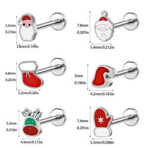 Aretes de Cartílago de Acero Inoxidable con Diseño de Papá Noel, Joyería para Fiestas Navideñas - Product Image 2
