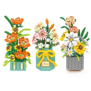 流行产品儿童塑料微DIY花束积木套装森博积木花卉玩具格里尔礼品