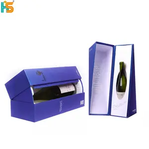 Scatole per imballaggio di vino di lusso Logo personalizzato Fancy Recycle cartone carta foderata in seta scatola rigida regalo vino blu con magnete