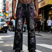 Jeans pour hommes en similicuir style punk, coupe évasée, multi-poches, imperméables, respirants, écologiques, effet usé, fabrication OEM ODM sur mesure