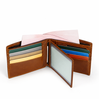 Dompet Kulit Asli Pria Model Bifold Tipis RFID Kapasitas Besar dengan Slot Kartu dan Jendela ID untuk Pria