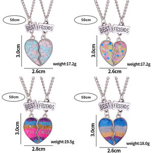 Simple Best Friends Series Gradient Heart Patchwork Joyería de moda para niños Collares Accesorio de amor - Product Image 2