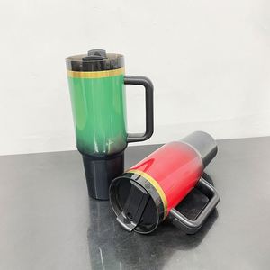 Double Walled Vacuum Insulated <b>Red</b> Green 40oz Gold Ombre <b>Glitter</b> Tumbler with Lids and Straws for Uv Dtf Wraps - Product Image 4