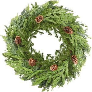 Handmade Eco-Friendly Christmas Wreath Wholesale Artificial Evergreen Natural <strong>Pinecones</strong> 24 Inch (60cm) for Front Door Decoration - Product Image 1