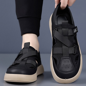 Men's Mesh <b>Clogs</b> Breathable Velcro Sandals Low Heel EVA Outsole Beach Sports Shoes - Product Image 3