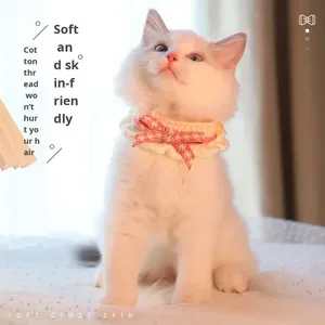 Collier-écharpe pour animaux de compagnie en coton doux tricoté au crochet, style japonais, luxueux et élégant, décoré de rubans, nouveau design pour chats et chiens - Product Image 3