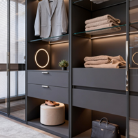 Lemari Pakaian Modern dengan Pintu Kaca, Set Kabinet Lemari Kayu Rekayasa Melamin Matte RLY-018