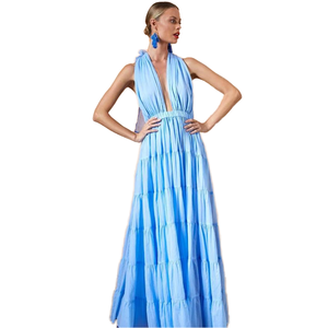 Robe longue chic et élégante en dentelle unie pour femme PB&ZA, nouvelle collection été 2026, sans manches, dos nu, coupe droite - Product Image 1
