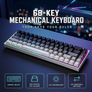 Clavier rétroéclairé RGB, touches imprimées latéralement, 68 touches, interrupteurs bleus PBT, hot-swappable, filaire, type C, OEM, logo personnalisé - Product Image 1