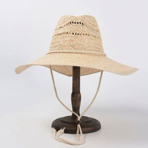 Chapeau de plage safari en paille raphia ajouré à large bord avec cordon de serrage pour voyage, pêche et activités de plein air – Nouvelle collection été en gros - Product Image 1